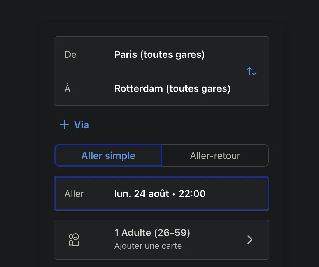 screenshot of trainline.com website